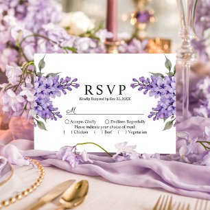 Carte RSVP de mariage à la glycine florale violett