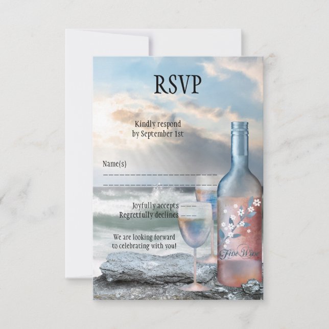 Carte RSVP de mariage à thème plage et vin (Devant)