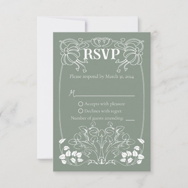 Carte RSVP de mariage Art Nouveau (Devant)
