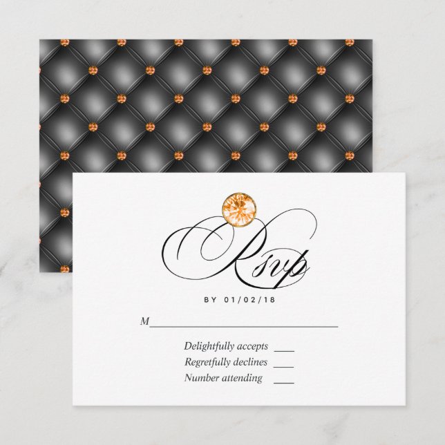 Carte RSVP de mariage au diamant orange (Devant / Derrière)