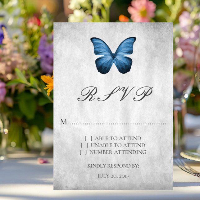 Carte RSVP de mariage aux papillons bleus (Blue Butterfly Wedding RSVP Card)
