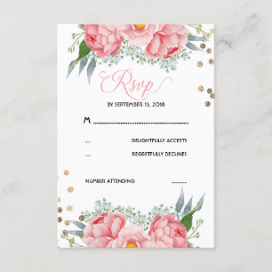 Carte RSVP de mariage aux points floraux et or