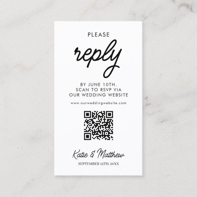 Carte RSVP de mariage avec code QR minimal simple (Devant)