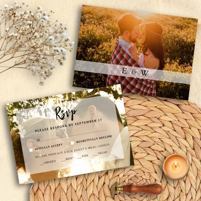 Carte RSVP de mariage avec superposition photo mod (Modern Photo Overlay Wedding RSVP card)