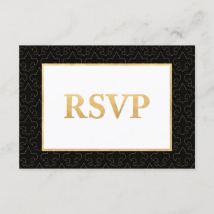 Carte RSVP de mariage Black & Gold Fleur De Lis