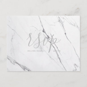 Carte Rsvp de mariage blanc Argent gris Marbre Scr