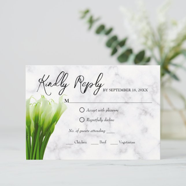 Carte RSVP de mariage blanc Calla Lily Florals (Debout devant)