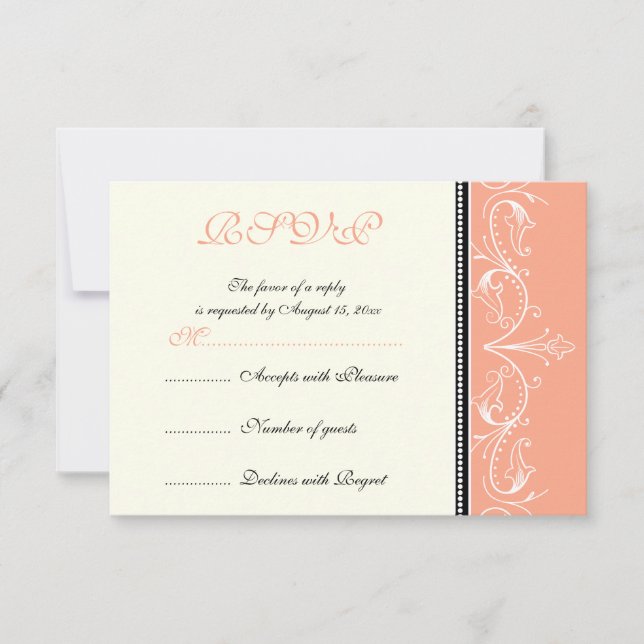 Carte RSVP de mariage blanc de corail ornemental (Devant)