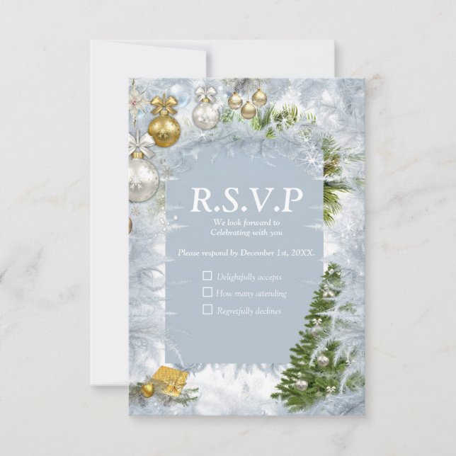 Carte RSVP de mariage blanc de Noël (Devant)