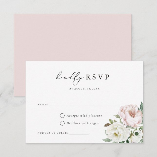 Carte RSVP de mariage blanc floral (Devant / Derrière)