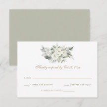 Carte RSVP de mariage blanc floral vert