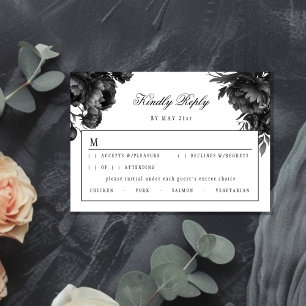 Carte RSVP de mariage blanc gothique classique