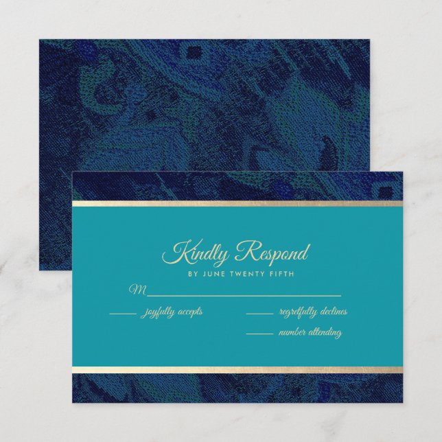 Carte RSVP de mariage bleu bleu marine (Devant / Derrière)