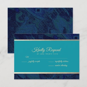 Carte RSVP de mariage bleu bleu marine