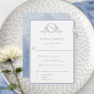 Carte RSVP de mariage bleu Dusty