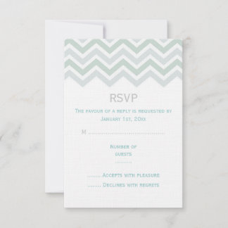 Carte RSVP de mariage bleu et vert Chevron