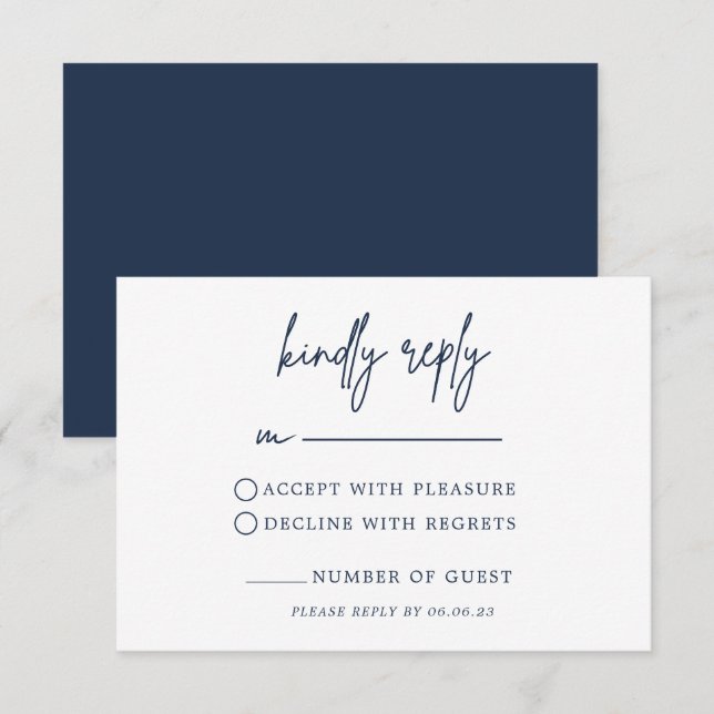 Carte RSVP de mariage bleu marine (Devant / Derrière)