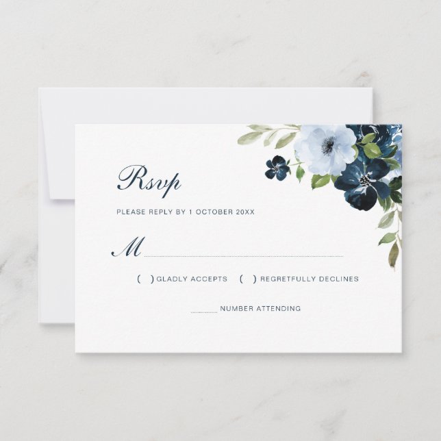 carte rsvp de mariage bleu marine (Devant)