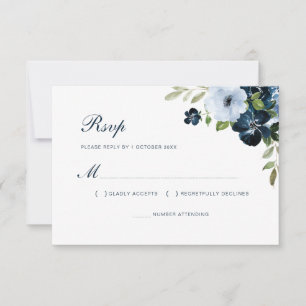 carte rsvp de mariage bleu marine