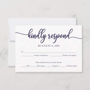 Carte RSVP de mariage bleu marine