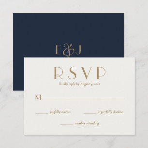 Carte RSVP de mariage bleu marine minimal moderne