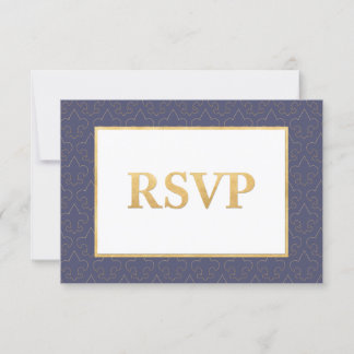 Carte RSVP de mariage Blue & Gold Fleur De Lis