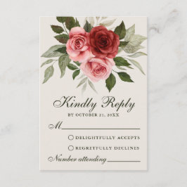 Carte RSVP de mariage botanique Red Roses Watercol