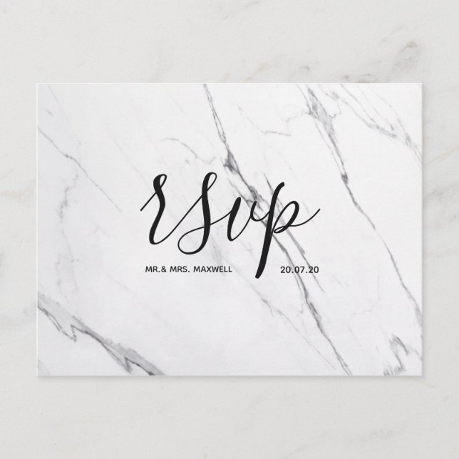 Carte Rsvp de mariage | Carte postale Marbre blanc (Devant)