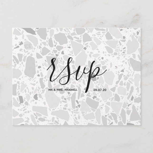 Carte Rsvp de mariage | Carte postale Terrazzo Scr (Devant)