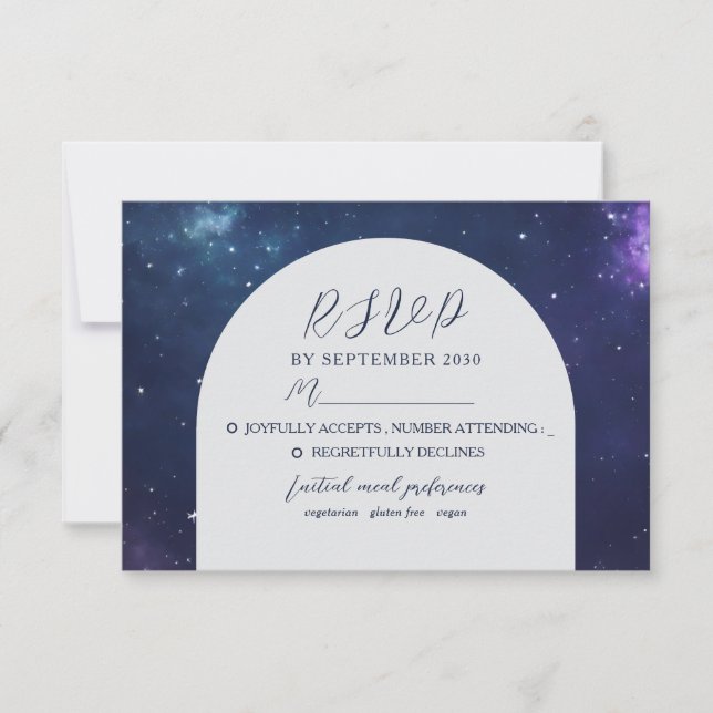 Carte RSVP de mariage celestial romantique (Devant)