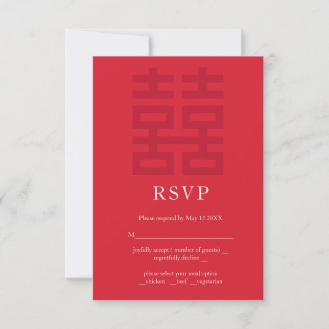 Carte RSVP de mariage chinois Double Luck (Devant)
