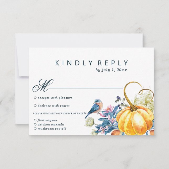 Carte RSVP de mariage Citrouille d'automne avec ch (Devant)