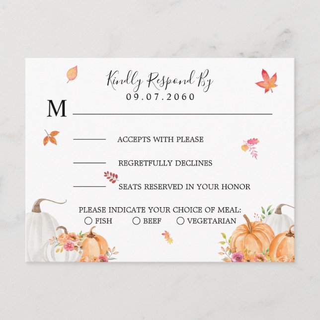 Carte RSVP de mariage Citrouille doux (Devant)