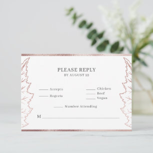Carte RSVP de mariage classique Rose d'or Feuilles