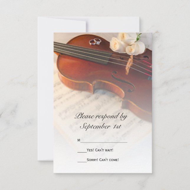 Carte RSVP de mariage classique violon et roses bl (Devant)