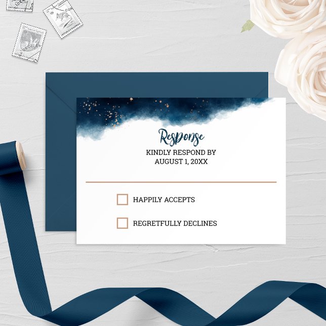 Carte RSVP de mariage couleur d'aquarelle marine e (Créateur téléchargé)