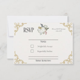 Carte RSVP de mariage dans le jardin doré