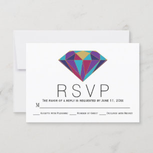 Carte RSVP de mariage de bijoux en diamant géométr