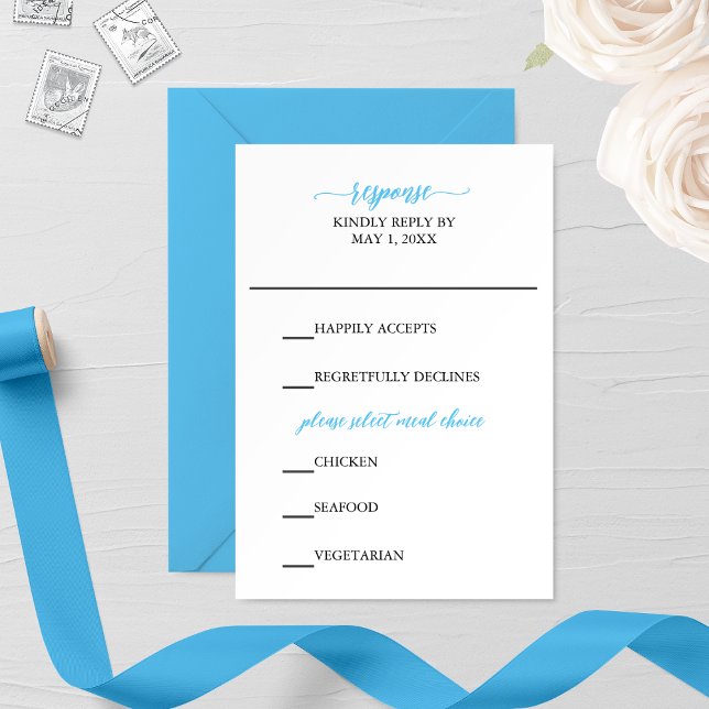 Carte RSVP de mariage de calligraphie bleue (Créateur téléchargé)
