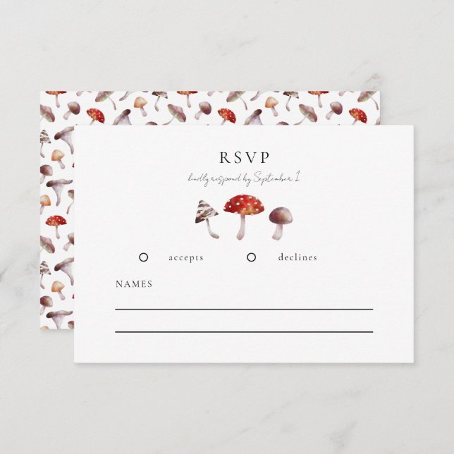 Carte RSVP de mariage de champignons rustiques (Devant / Derrière)