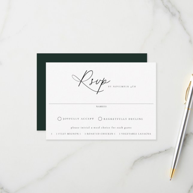 Carte RSVP de mariage de choix de repas (Devant/Arrière en situation)
