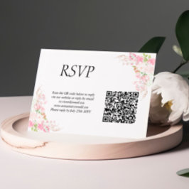Carte RSVP de mariage de code QR de pinceau rose