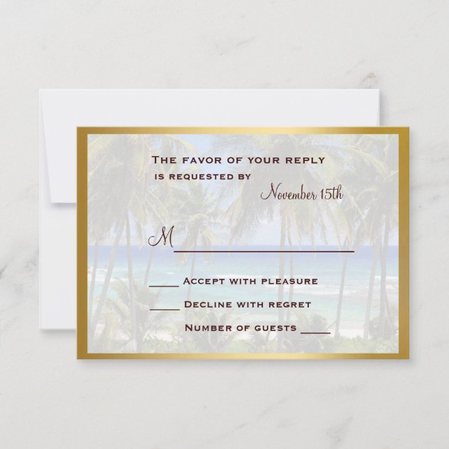 Carte RSVP de mariage de destination tropicale (Devant)