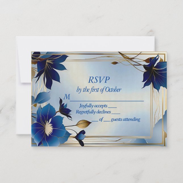 Carte RSVP de mariage de fleurs bleues déco (Devant)