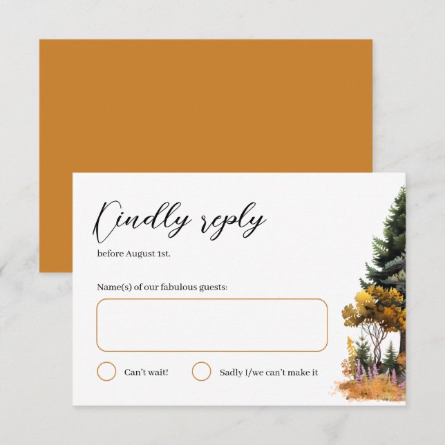 Carte RSVP de Mariage de forêt d'automne (Devant / Derrière)