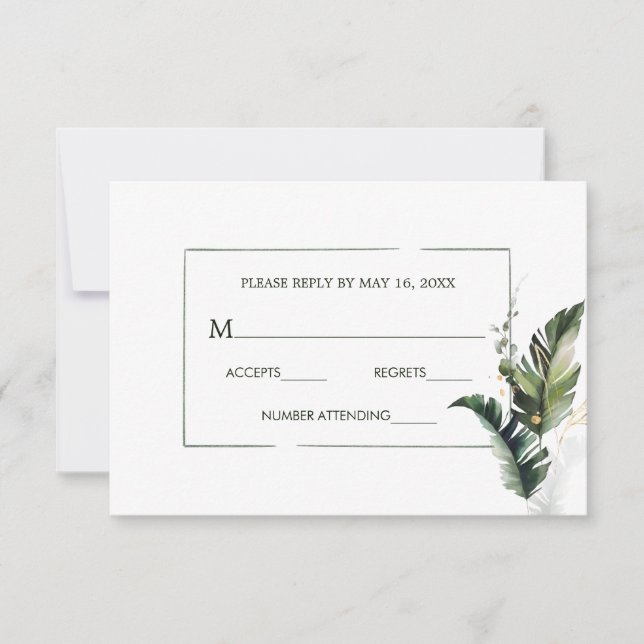 Carte RSVP de mariage de l'aquarelle tropicale (Devant)
