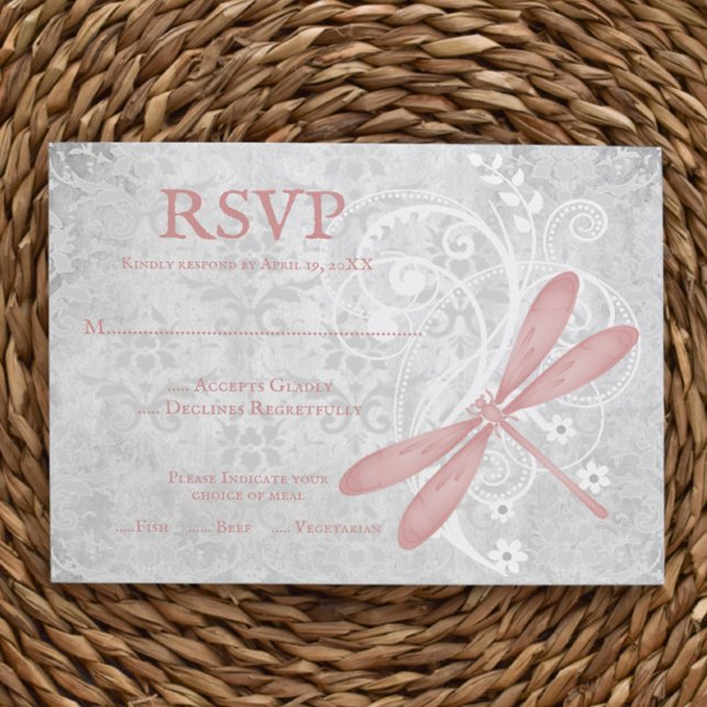 Carte RSVP de mariage de libellules roses (Pink Dragonfly Wedding RSVP Card)
