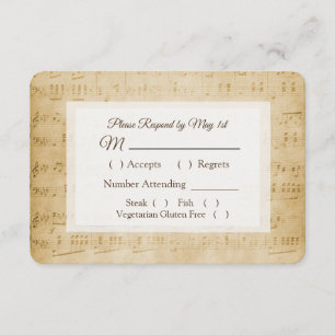 Carte RSVP de mariage de musique ancienne feuille
