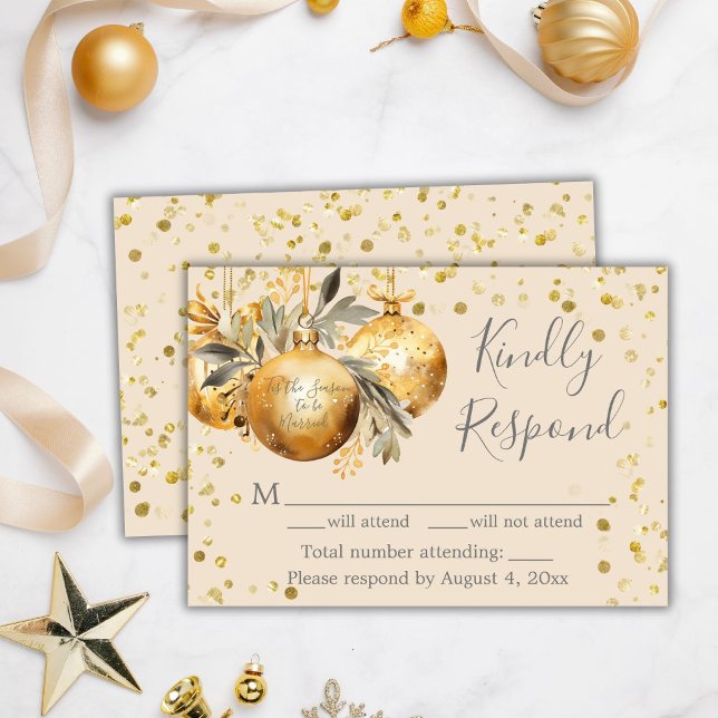 Carte RSVP de mariage de Noël beige or (Créateur téléchargé)