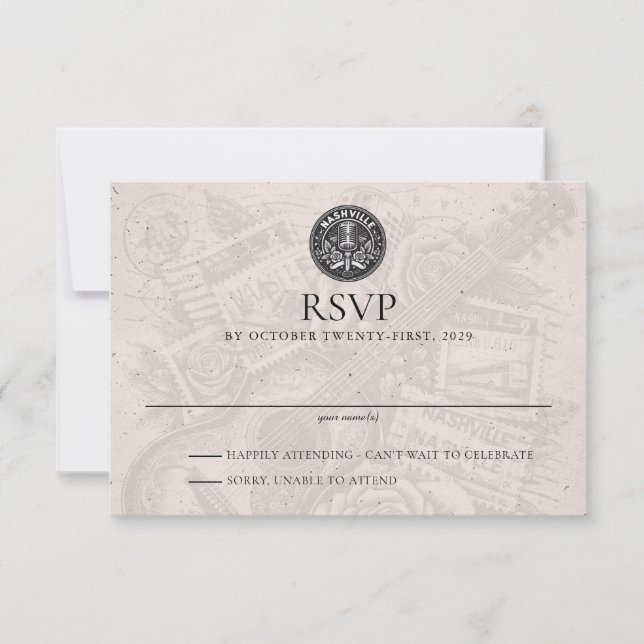 Carte RSVP de mariage de passeport de Nashville (Devant)